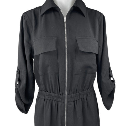 NEW Alloy Apparel Tall Shayna Black Zip Up Collar Pockets Overalls Jumpsuit Sz M