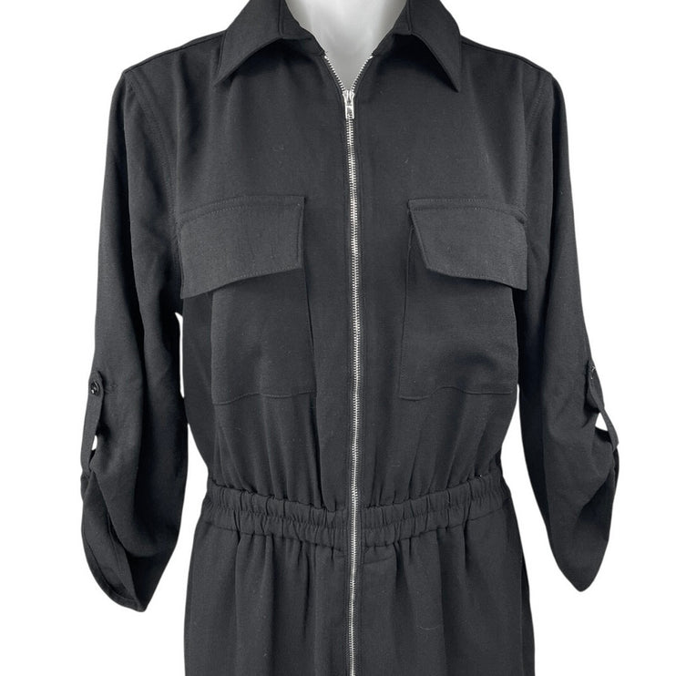 NEW Alloy Apparel Tall Shayna Black Zip Up Collar Pockets Overalls Jumpsuit Sz M