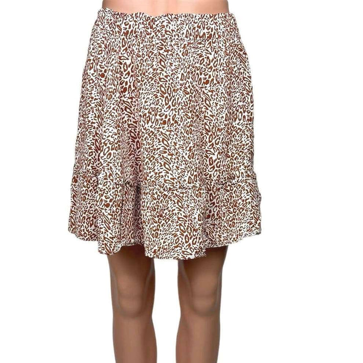 Ann Taylor Loft Brown White Animal Print Tiered Ruffle A-Line Flowy Skirt Size M