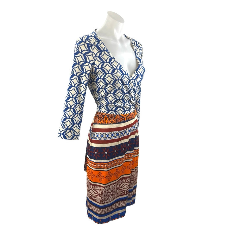 Diane von Furstenberg 100% Silk New Julian Two Desert Band Mini Wrap Dress Sz 6