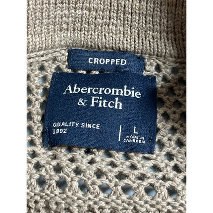 Abercrombie & Fitch Men Beige Knit Cropped Long Sleeve Button Down Sweater Top L