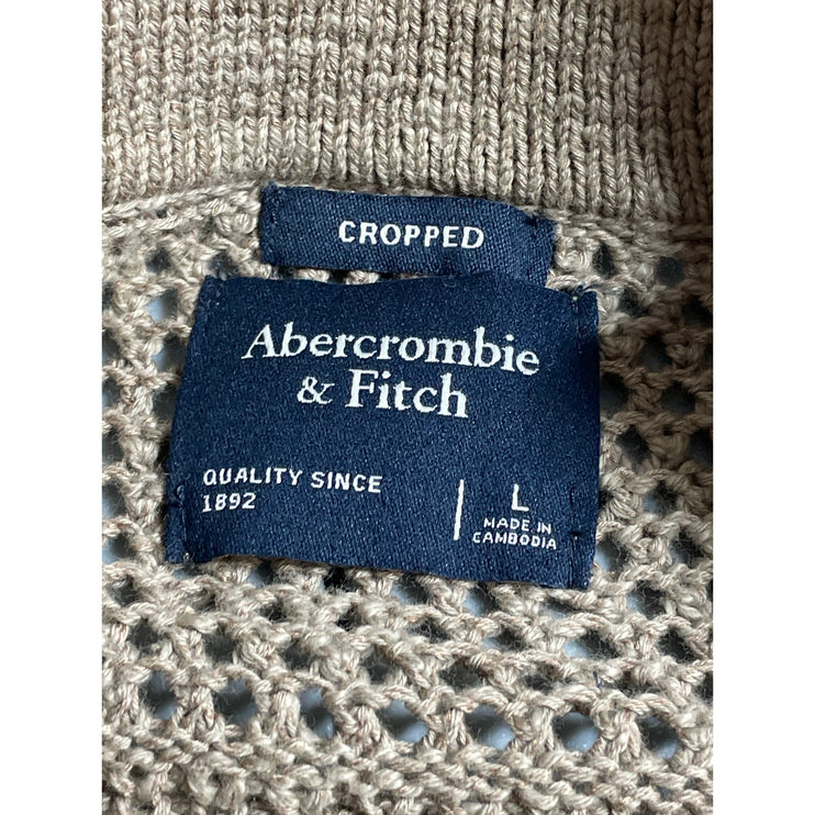 Abercrombie & Fitch Men Beige Knit Cropped Long Sleeve Button Down Sweater Top L