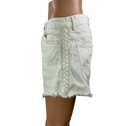 Le Lis Blanc Womens White High Rise Frayed Hem Braided Side Denim Jean Shorts 40