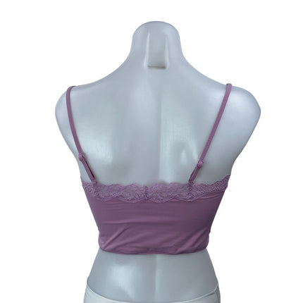 Skims Pink Floral Lace Trim Sleeveless Square Neck Cami Tank Crop Top Size M