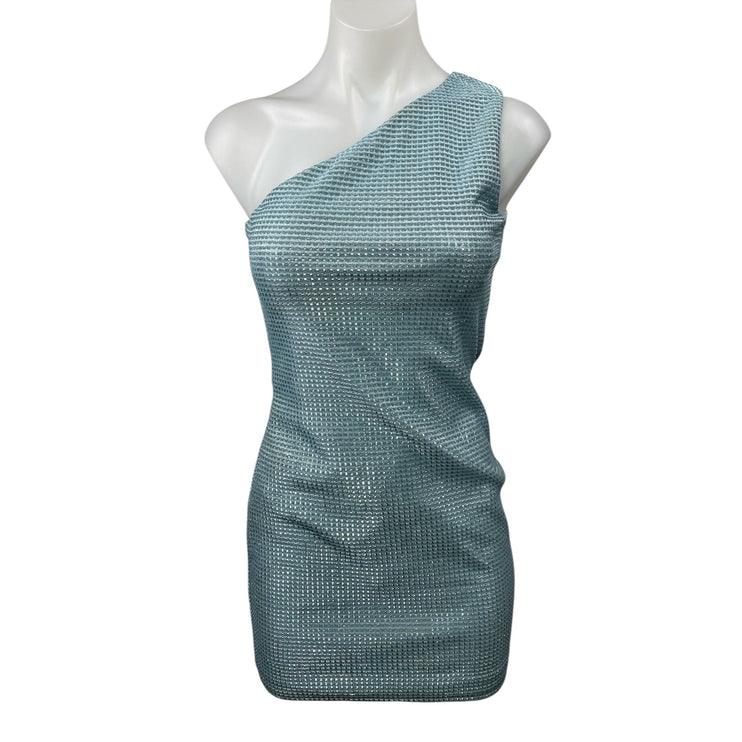 NEW Superdown Blue Beaded Sparkly One Shoulder Sleeveless Mini Bodycon Dress S