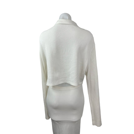 The Range Stark Waffle Womens White Collared Long Sleeve Crop Polo T-Shirt Top S