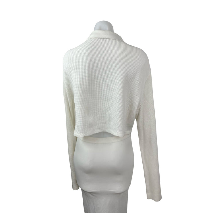 The Range Stark Waffle Womens White Collared Long Sleeve Crop Polo T-Shirt Top S