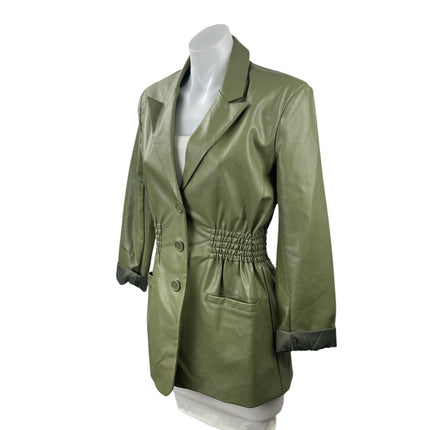 Steve Madden Frida Green Faux Leather Vegan Smocked Waist Coat Jacket Size XS