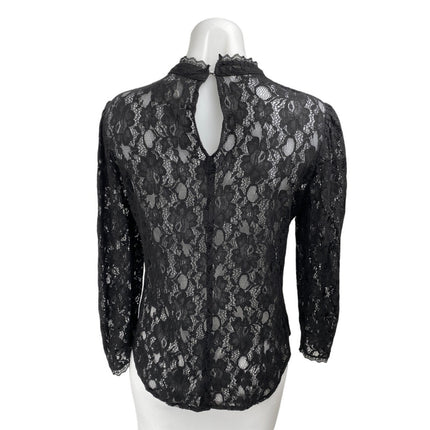 Reformation Kruger Black Floral Lace Long Sleeve Mock Neck Sheer Blouse Top Sz S