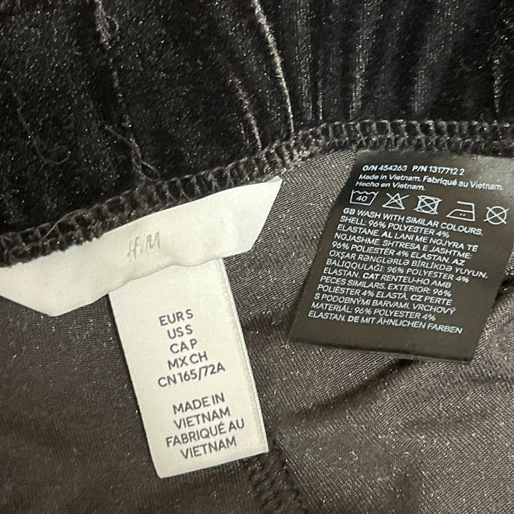 H&M Women's Black Velvet Velour High Rise Pleated Wide Leg Trousers Pants Size S