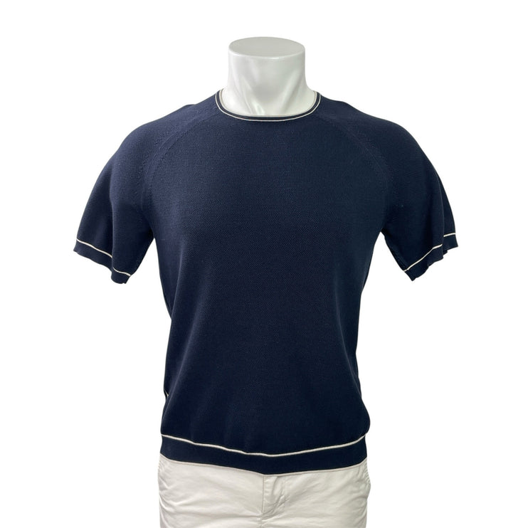 Reiss Kyle Pique Mens Navy Blue Crew Neck Knit Short Sleeve Tee T-shirt Top Sz M