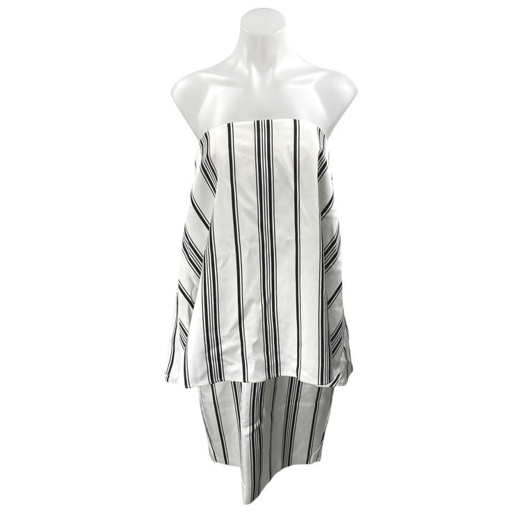 NEW Cameo White Black Striped Strapless Sleeveless Bandeau Tube Mini Dress Sz M