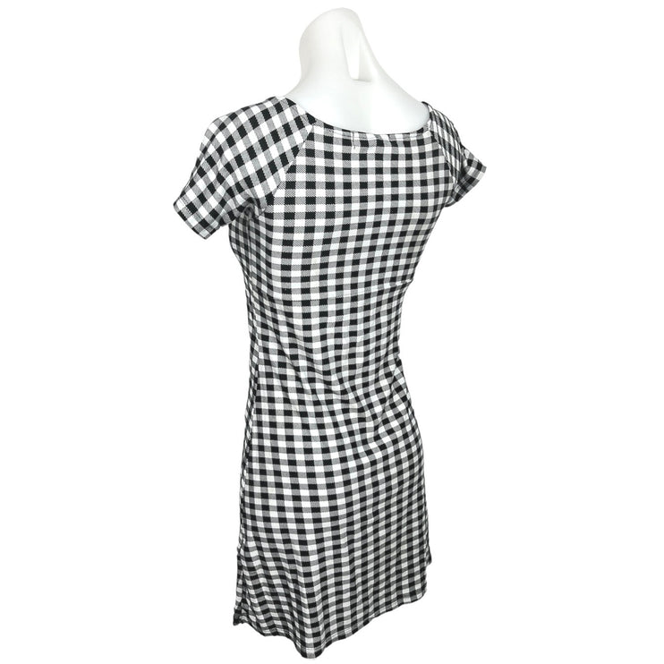 Derek Heart Black White Gingham Check V Neck Ruched A Line Mini Dress Size S