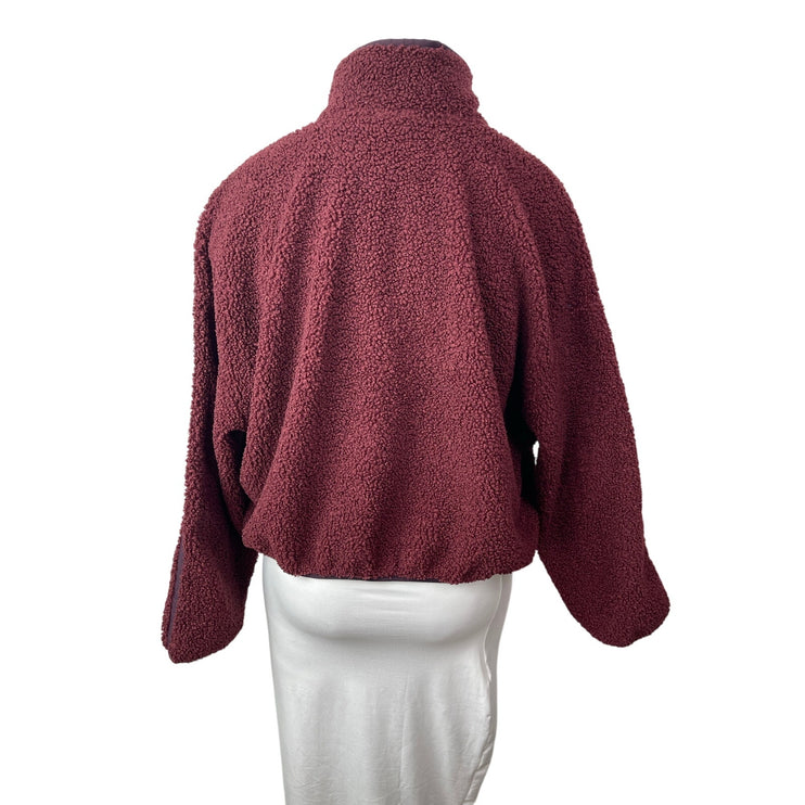 Old Navy Women's Red Faux Sherpa Fleece Half Zip Pullover Sweater Top Size XL