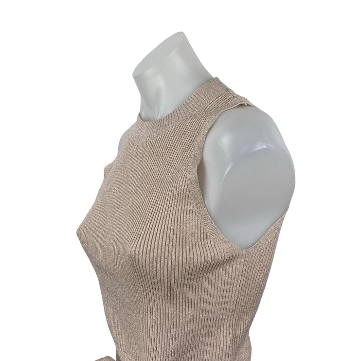 3.1 Phillip Lim Pink Metallic Sparkly Glitter Sleeveless Knit Tie Blouse Top S