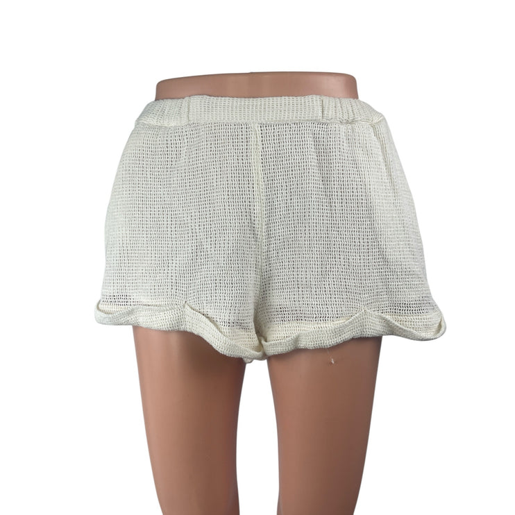 Out From Under White Waffle Knit Cuffed High Waist Casual Lounge Shorts Size S