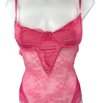 Lovers + Friends Ariella Pink Lace Mesh Sleeveless Cami Camisole Bodysuit Top M