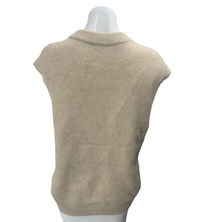 American Vintage Beige Wool Short Drop Sleeve Crew Neck Sweater Top Size S