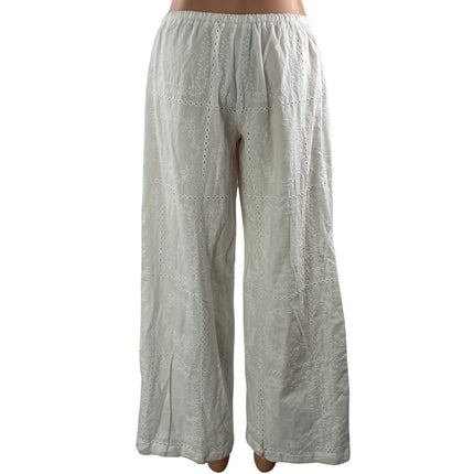 Peppermayo Women's White Drawstring High Rise Embroidered Wide Leg Pants Size 4