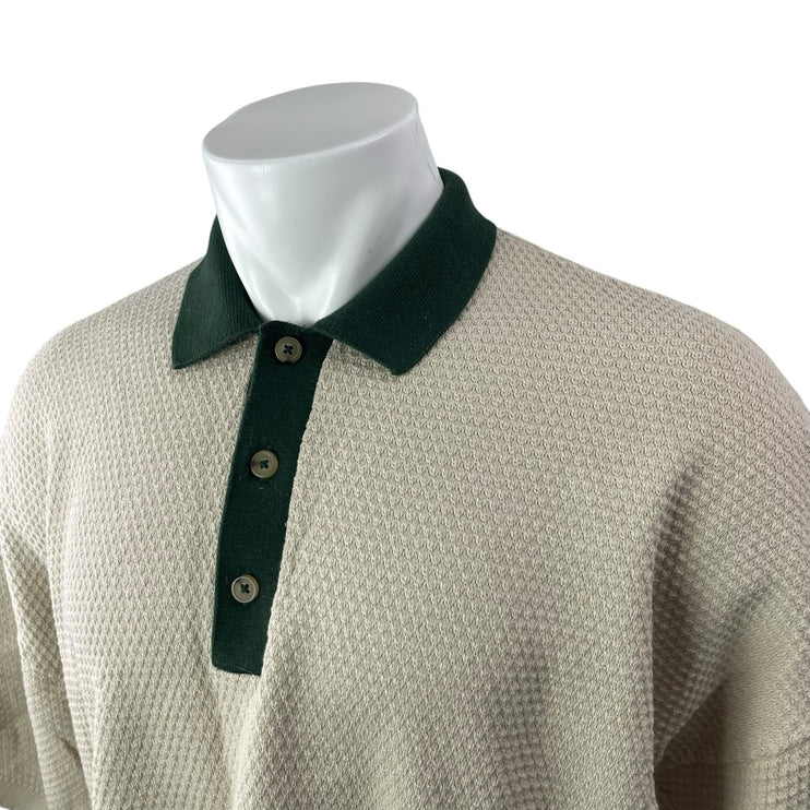 ASOS Mens Beige Green Short Sleeve Waffle Knit Loose Golf Polo Shirt Top Size XL
