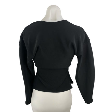 ASOS Design Women's Black Long Balloon Sleeve V Neck Hook Eye Blouse Top Size XS