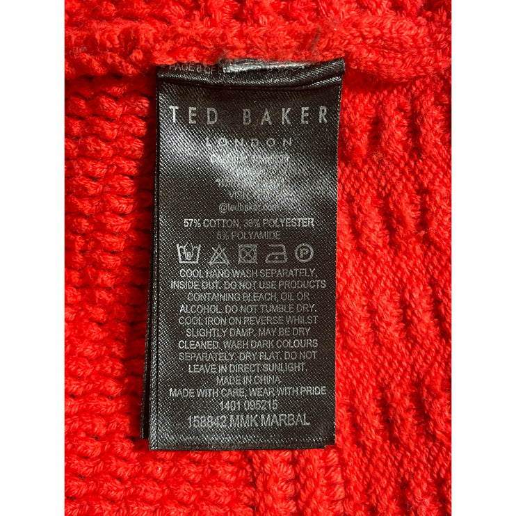 Ted Baker Men's Red Cable Knit Long Sleeve Crew Neck Cozy Sweater Top Size S