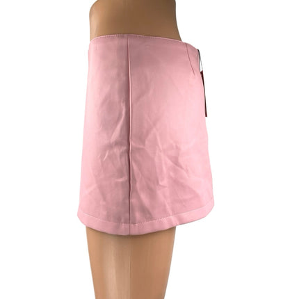 NEW Edikted Pink Low Waist Zip Faux Leather Vegan Straight Mini Skirt Size S