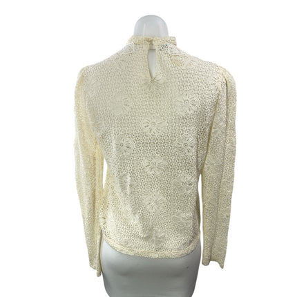 Philosophy Cream Floral Lace Embroidered Mock Neck Long Sleeve Blouse Top Size S
