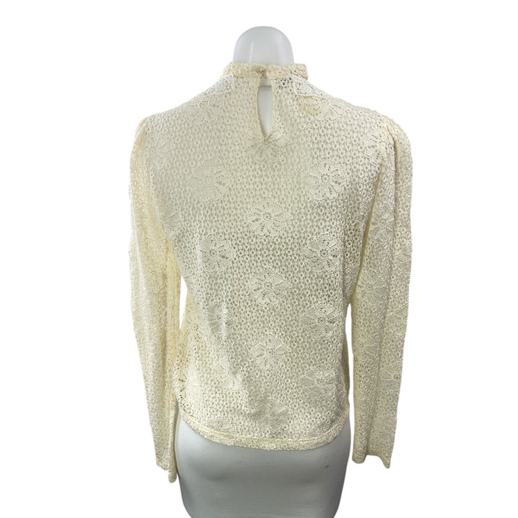 Philosophy Cream Floral Lace Embroidered Mock Neck Long Sleeve Blouse Top Size S