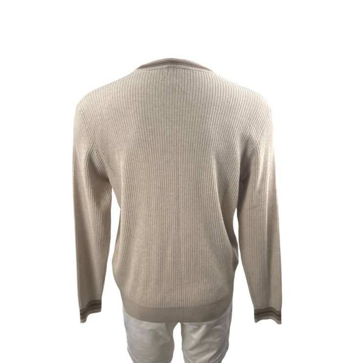 Beymen Club Men's Beige Long Sleeve Crew Neck Ribbed Knit Sweater Top Size L