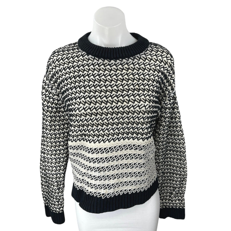 Proenza Schouler Women's Black White Striped Long Sleeve Pullover Sweater Top M