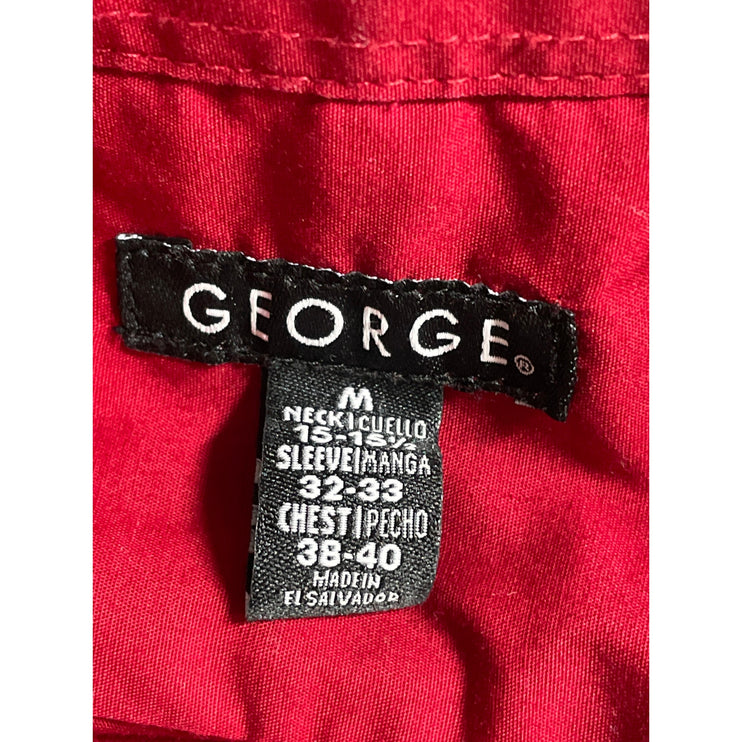 George Men's Red Long Sleeve Chest Pocket Casual Button Down Shirt Top Size M