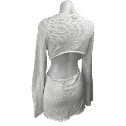 Princess Polly White Chrochet Long Sleeve Cutout Mini Swim Cover Up Dress Sz 12