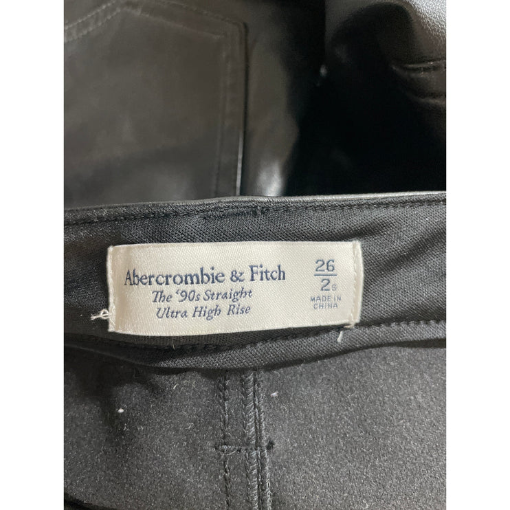 Abercrombie & Fitch 90s Straight Ultra High Rise Black Faux Leather Trousers 2