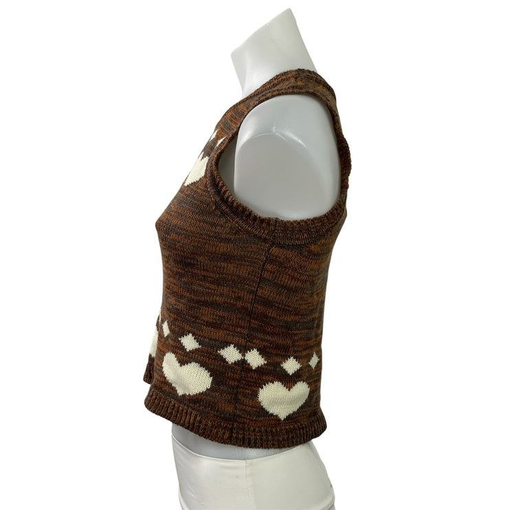 Cotton Emporium Brown Heart Diamond Print Sleeveless Tank Sweater Vest Size S