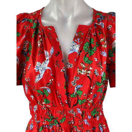 Anthropologie The Somerset Red Floral Short Sleeve V Neck Mini A-Line Dress Sz S