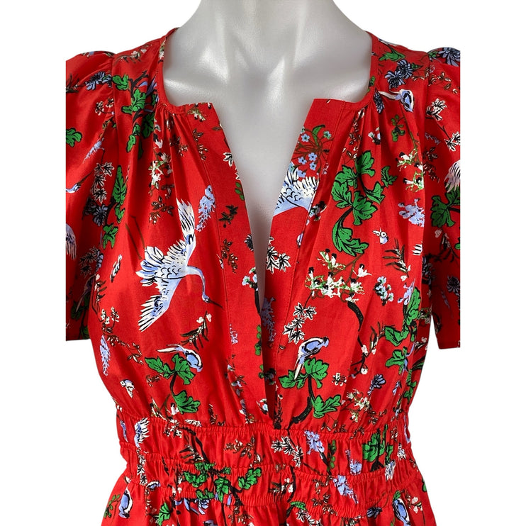 Anthropologie The Somerset Red Floral Short Sleeve V Neck Mini A-Line Dress Sz S