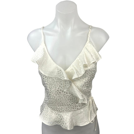 Rebecca Minkoff White Silky Satin Ruffle Wrap Tie Cami Tank Blouse Top Size M