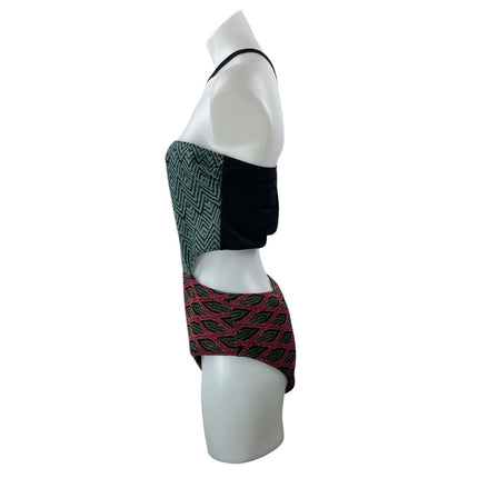 Circus Hotel Green Maroon Chevron Cutout One Piece Beach Swimsuit Swimwear US L