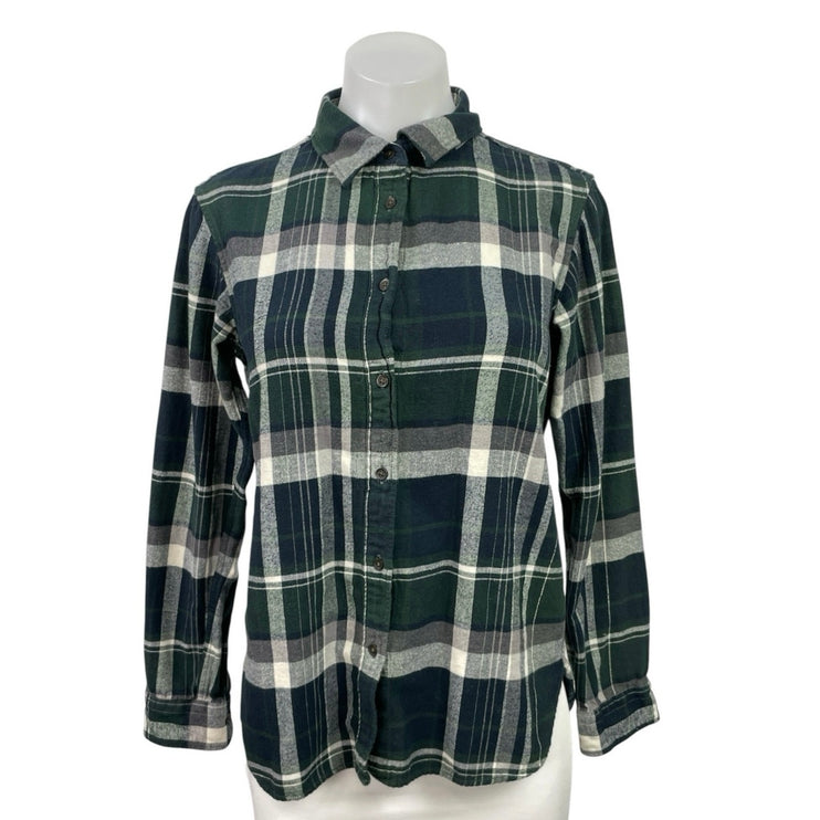 Uniqlo Womens Green Plaid Flannel Check Long Sleeve Button Down Shirt Top Size S