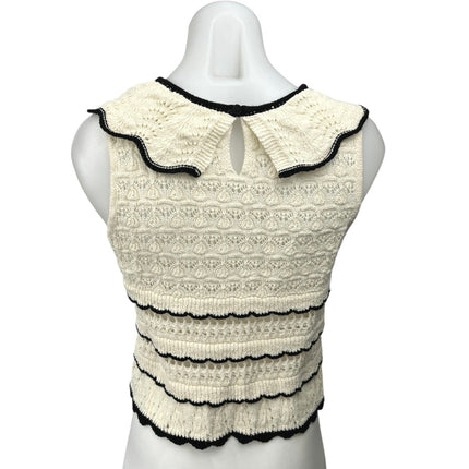 Zara Cream White Sleeveless Crochet Knit Ruffle Collar Crop Sweater Tank Top M