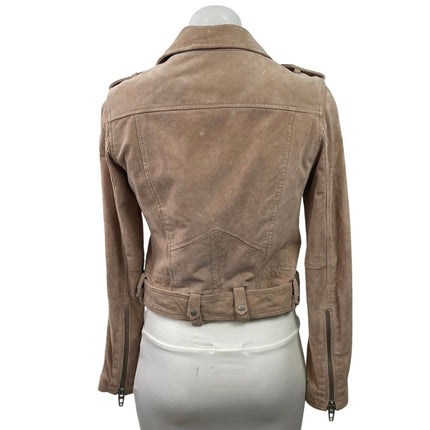BlankNYC Women's Beige 100% Leather Suede Zip Cropped Biker Moto Jacket Size S