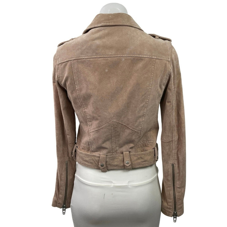 BlankNYC Women's Beige 100% Leather Suede Zip Cropped Biker Moto Jacket Size S