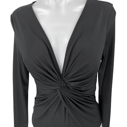 Topshop Women's Black Twist Knot Front V-neck Long Sleeve Bodysuit Blouse Top 12