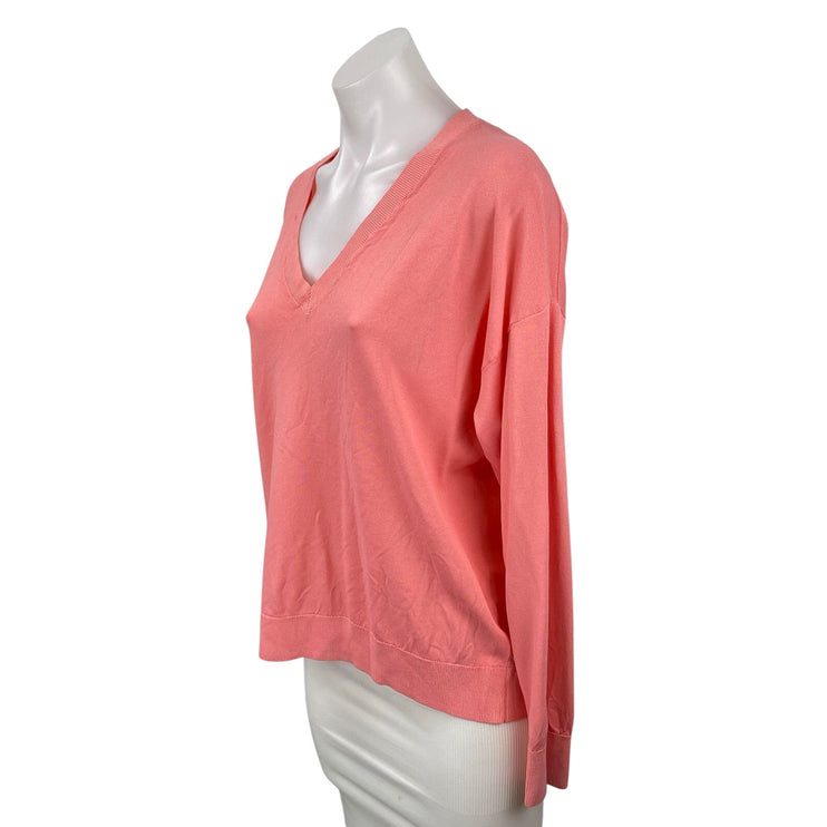 Zara Women's Coral Long Sleeve V Neck Knit Loose Sweatshirt Sweater Top Size S