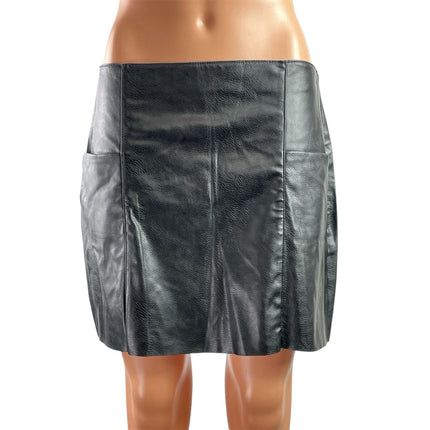 Pull & Bear Womens Black Faux Vegan Leather Zip Mini Straight Pencil Skirt Sz L