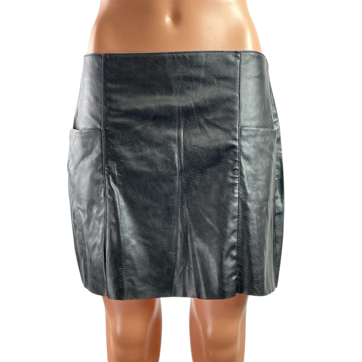 Pull & Bear Womens Black Faux Vegan Leather Zip Mini Straight Pencil Skirt Sz L