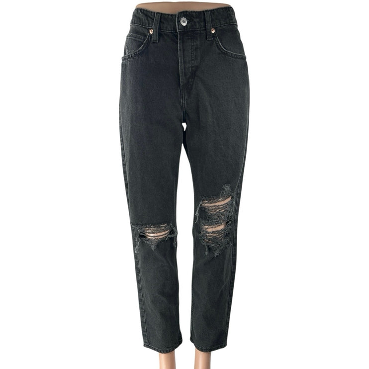 H&M Women's Black Distressed High Rise Boyfriend Tapered Denim Jeans Size 6