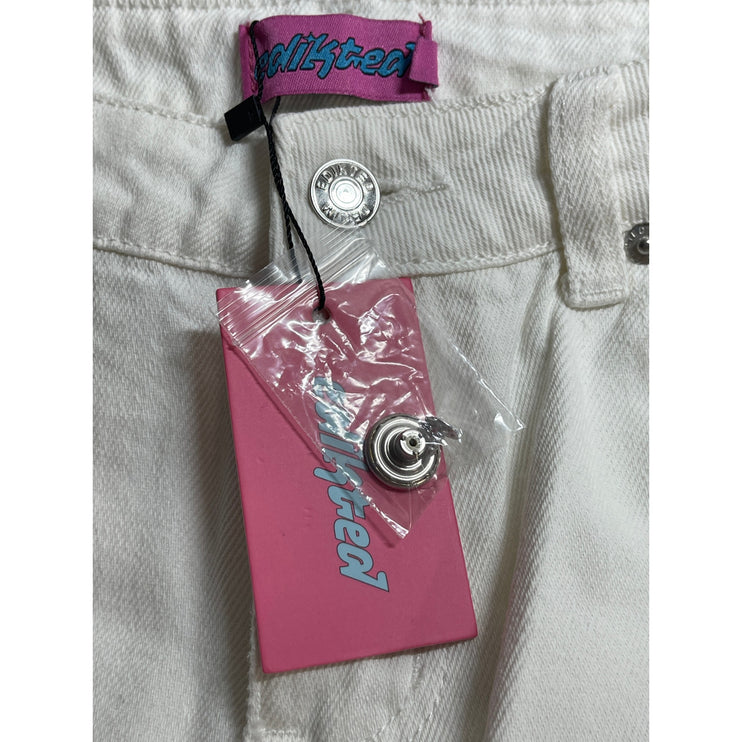 NEW Edikted Women's White Mid Rise Baggy Flare Wide Leg Denim Jeans Pants Size M