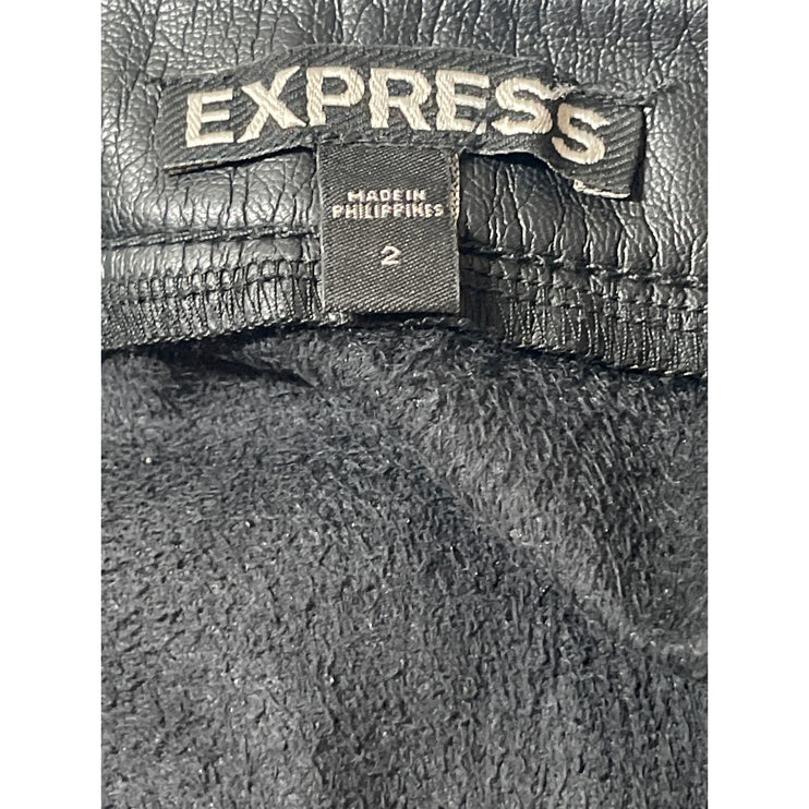 Express Women's Black Faux Leather Vegan Asymmetric Zip Pencil Mini Skirt Size 2